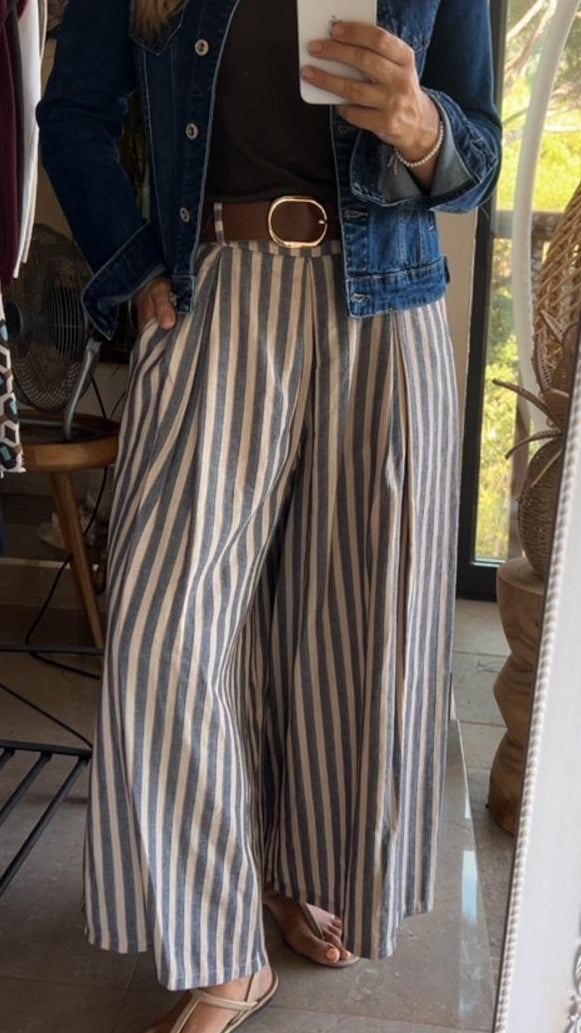 Pantalón ancho rayas marino