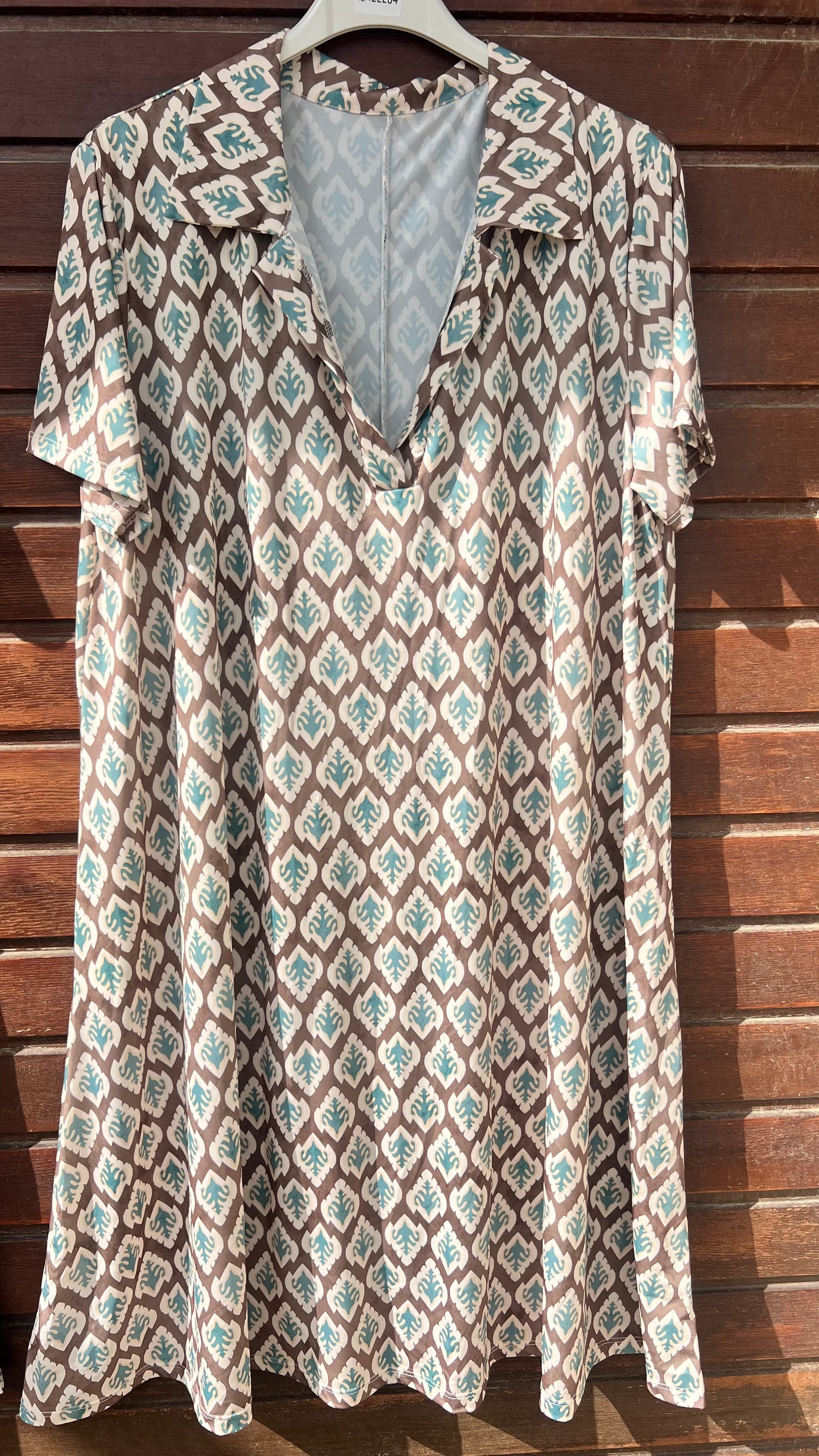 Vestido camisero turquesa y marrón licra fria