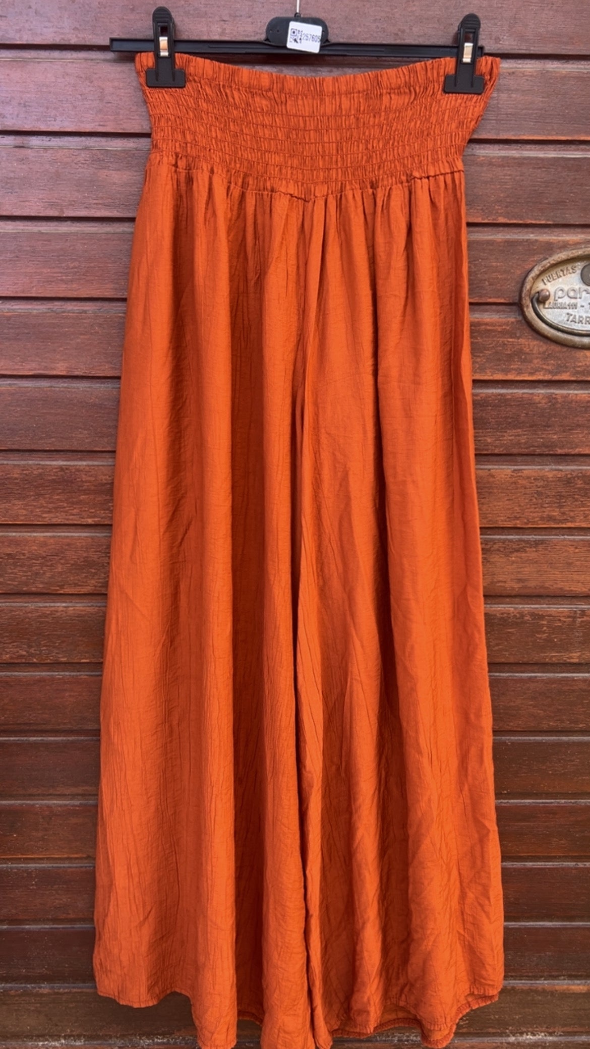 Pantalón nido de abeja teja