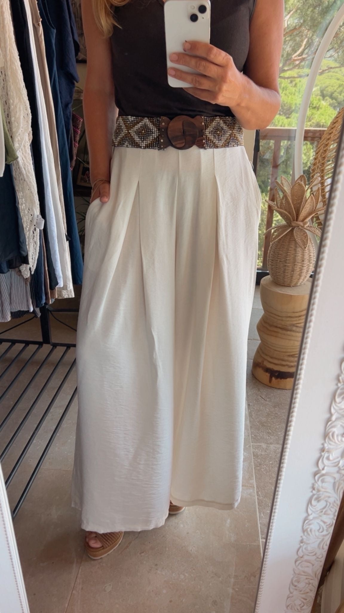 Pantalón pinzas crudo