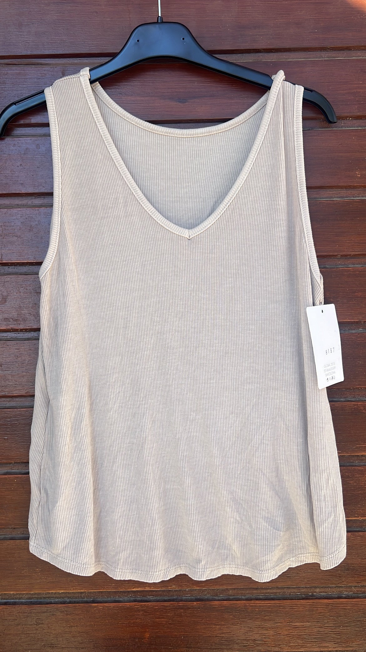 Top canalé beige