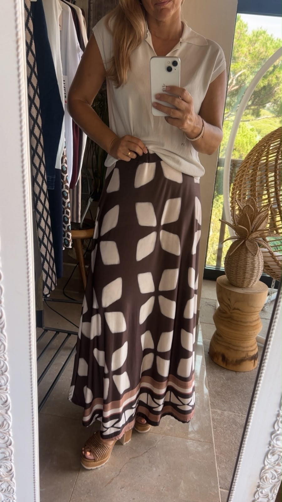 Falda licra fria xoco y beige