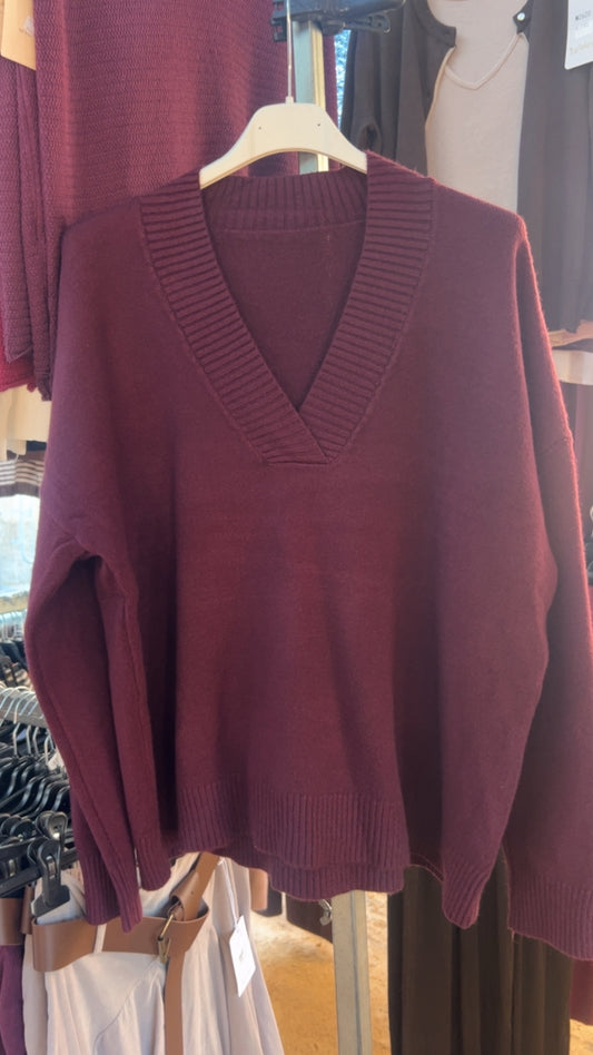 Jersey burdeos cuello pico