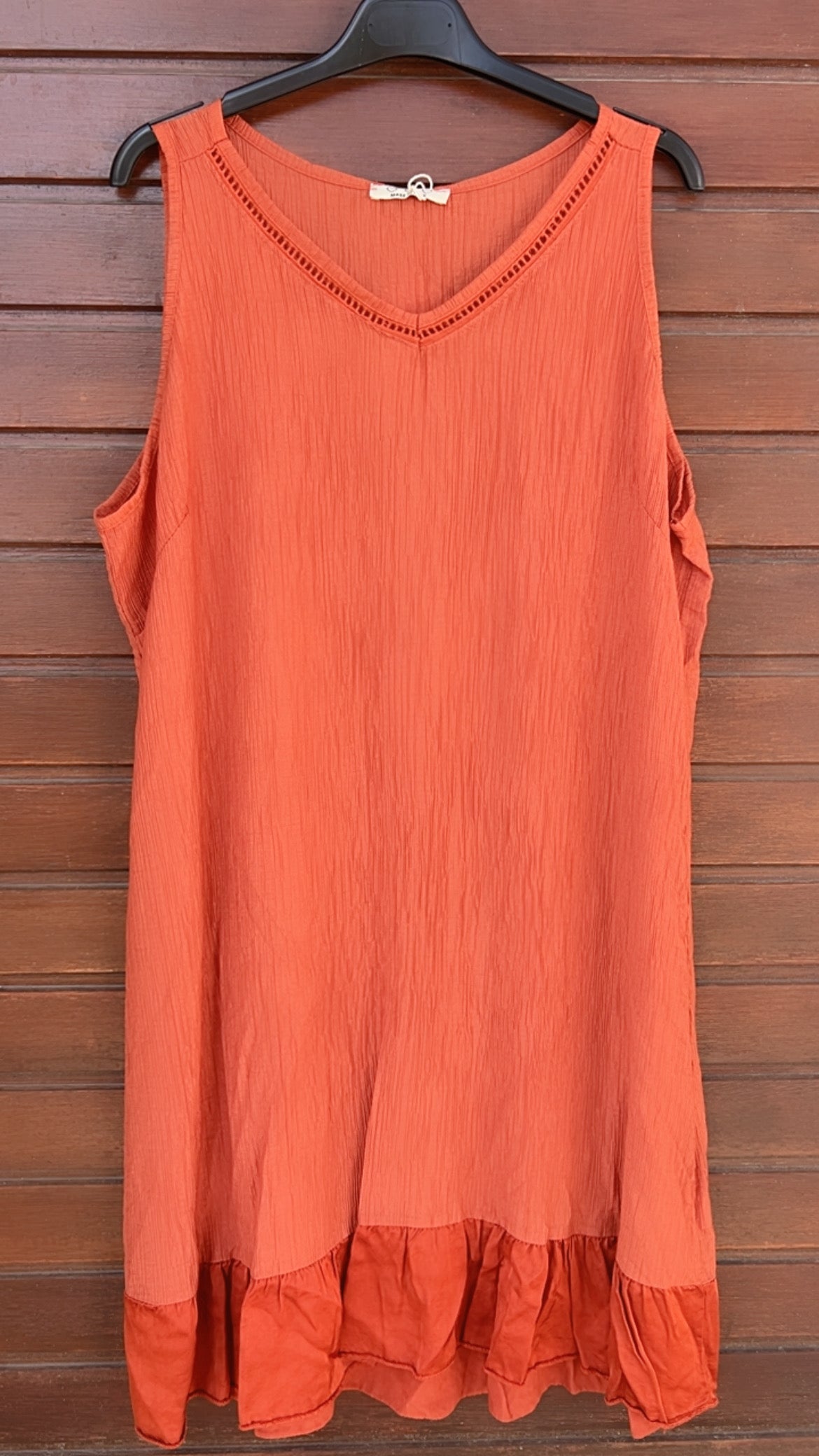 Vestido bambula teja detalle satinado
