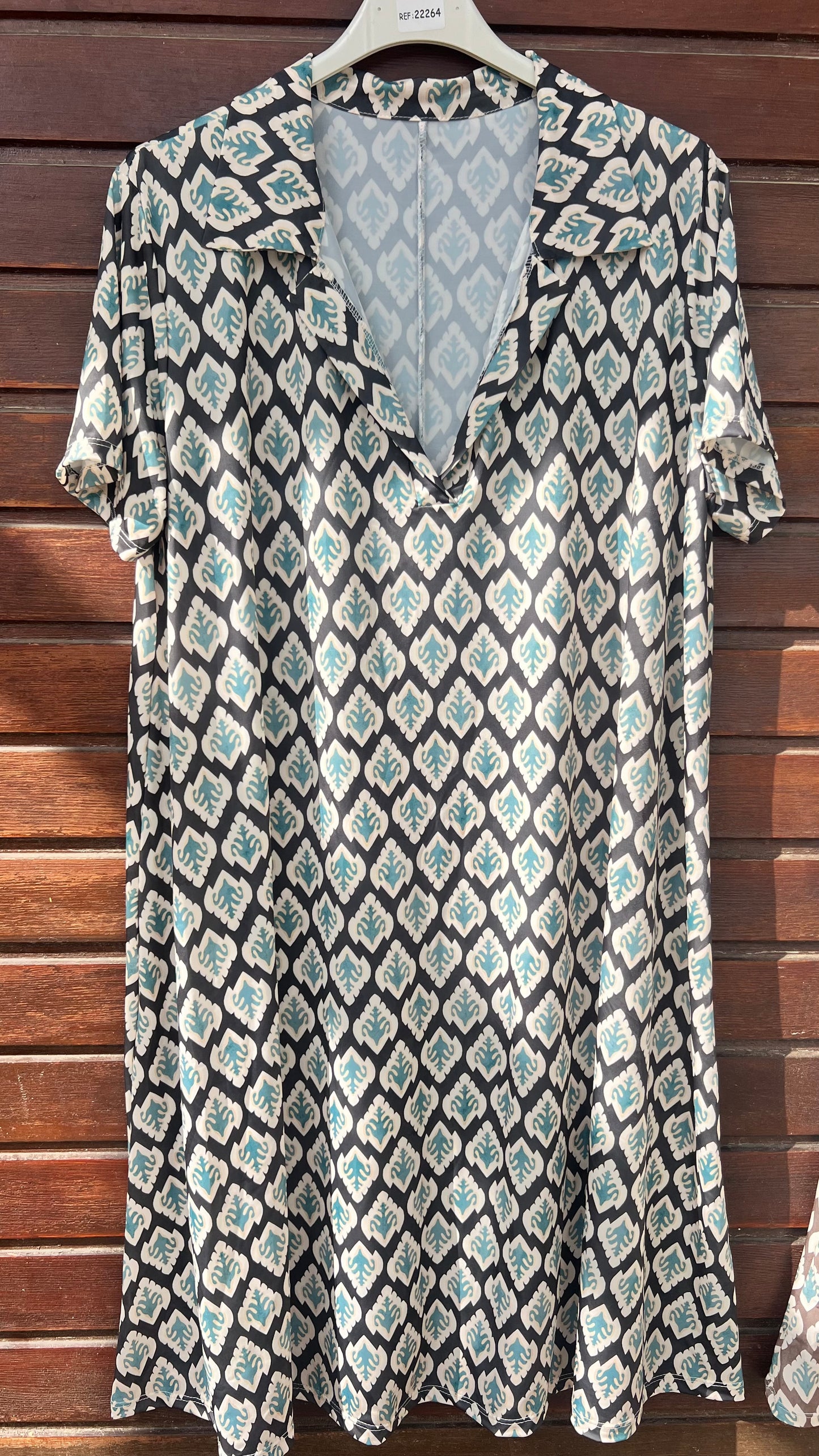 Vestido camisero turquesa y negro licra fria