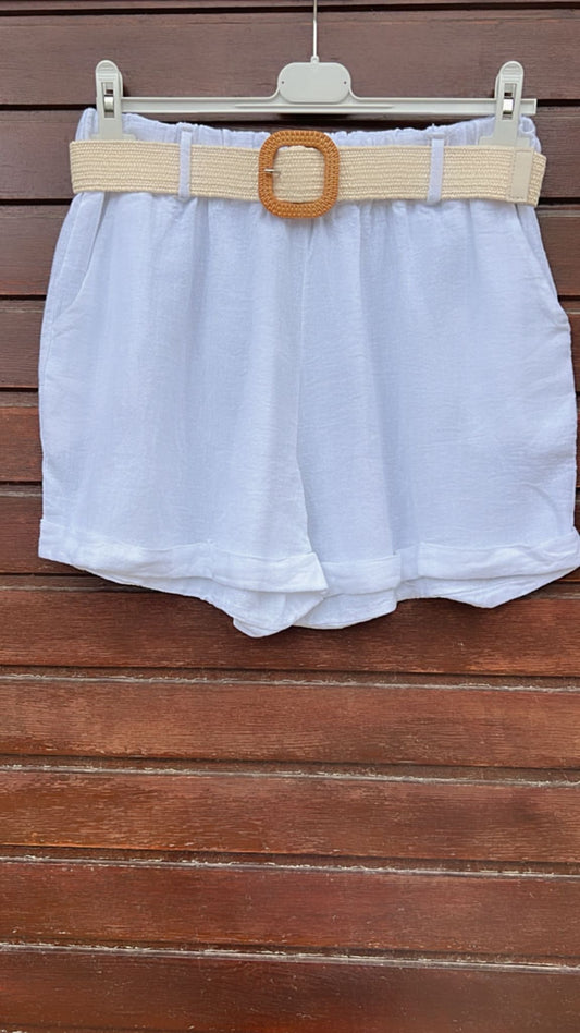 Pantalón efecto lino blanco