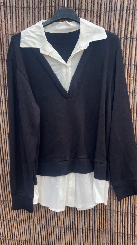Jersey negro camisa cosida
