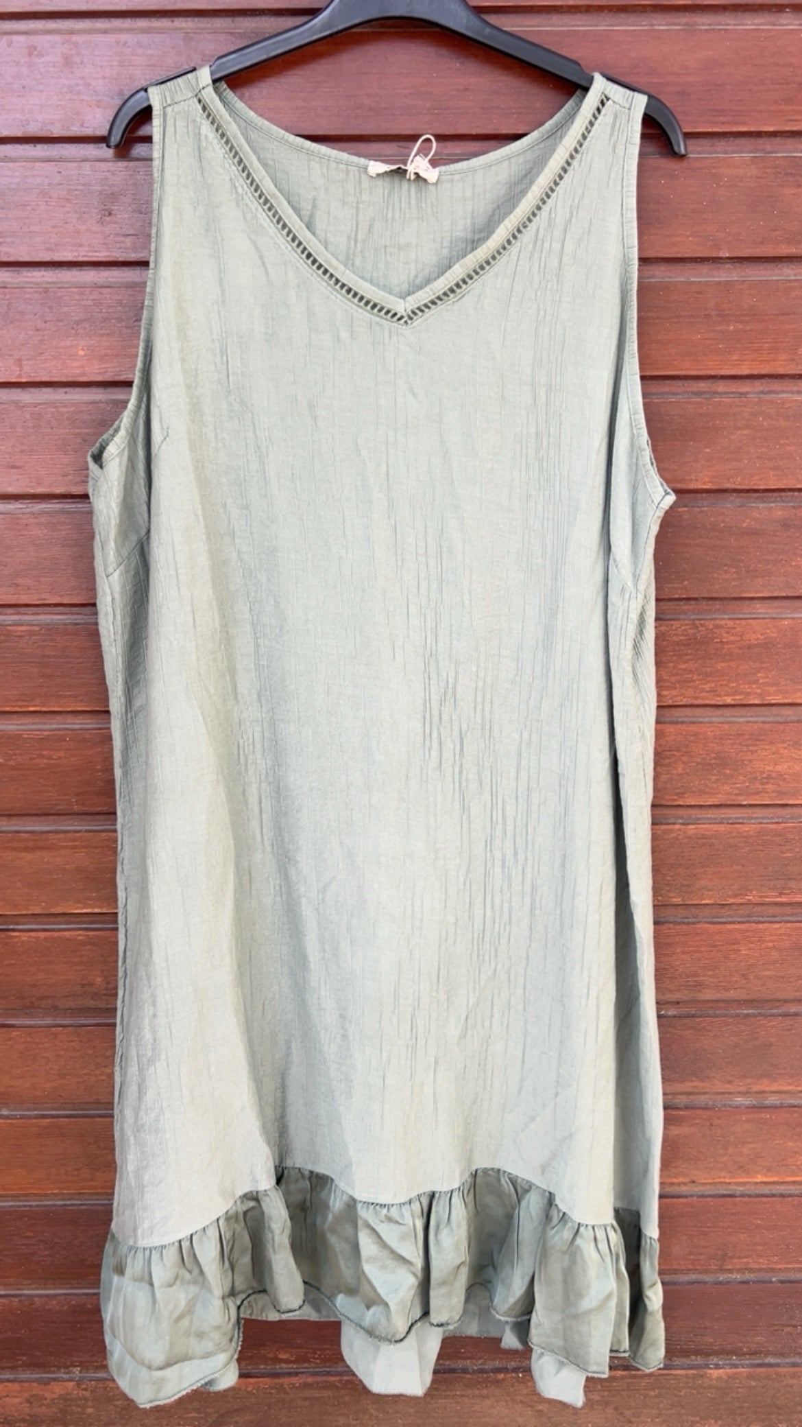 Vestido bambula caki detalle satinado