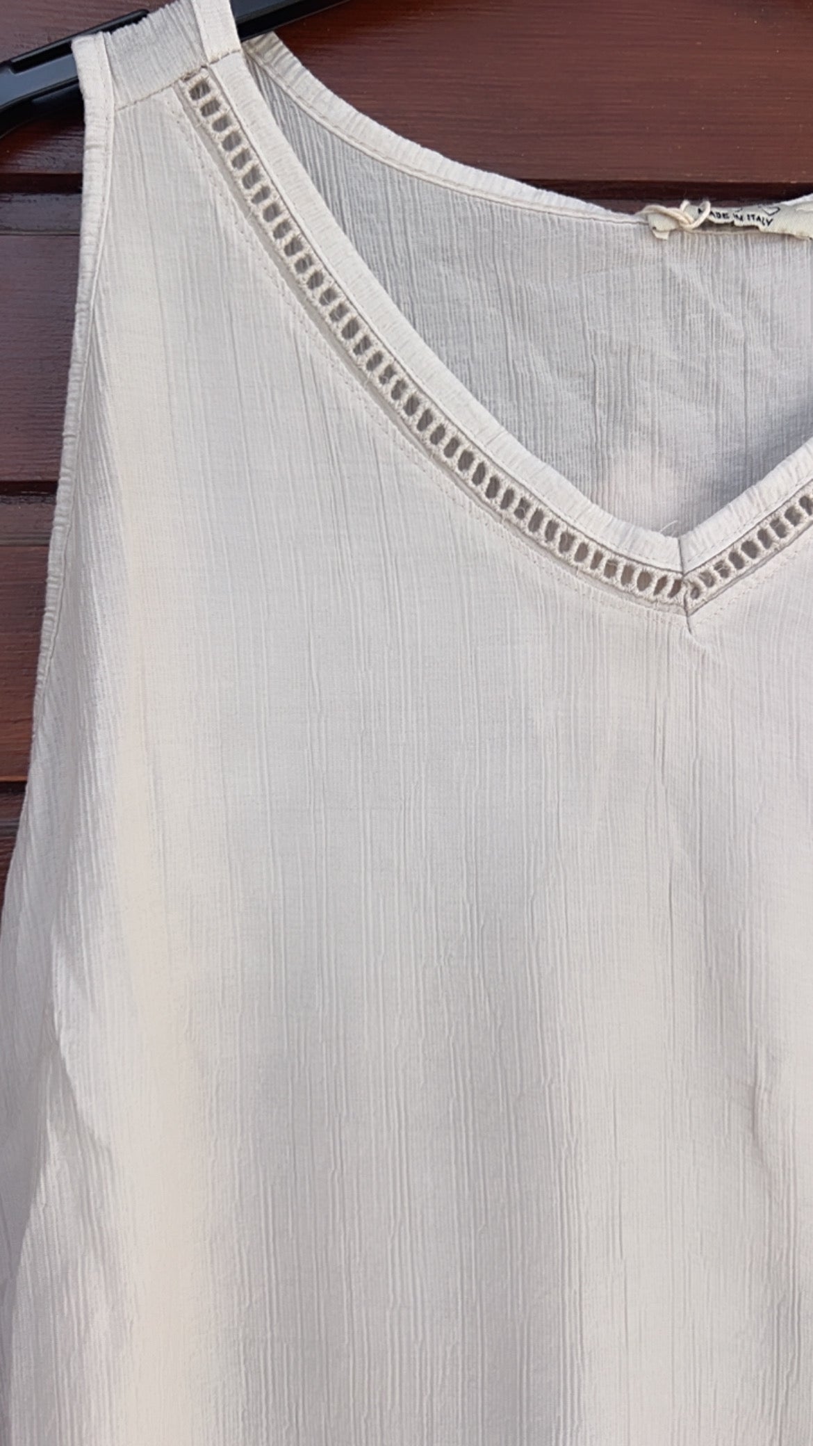 Vestido bambula beige detalle satinado