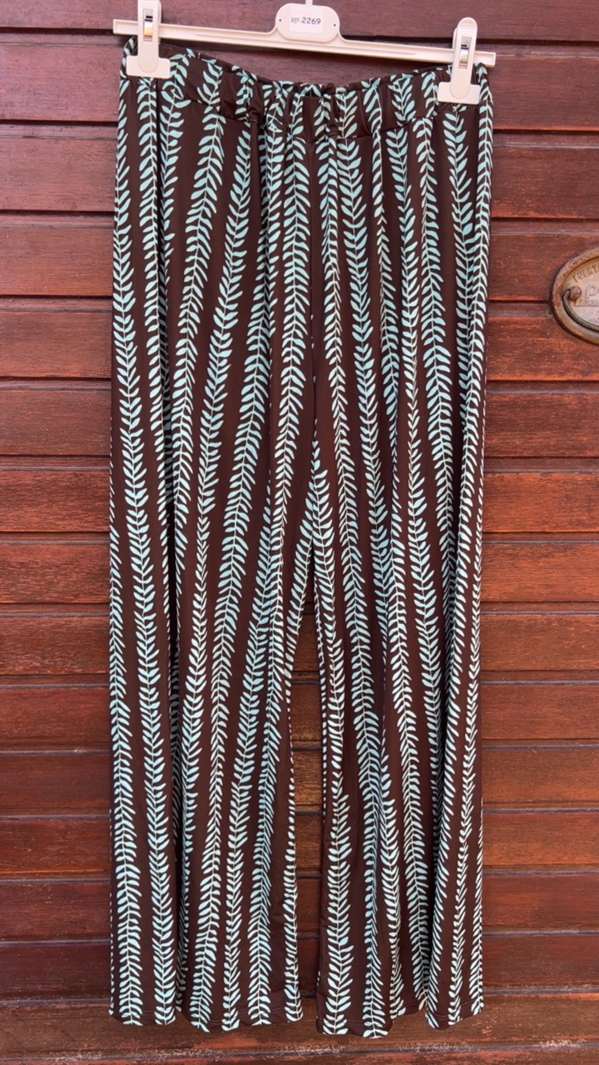 Pantalón licra fria hojas turquesa