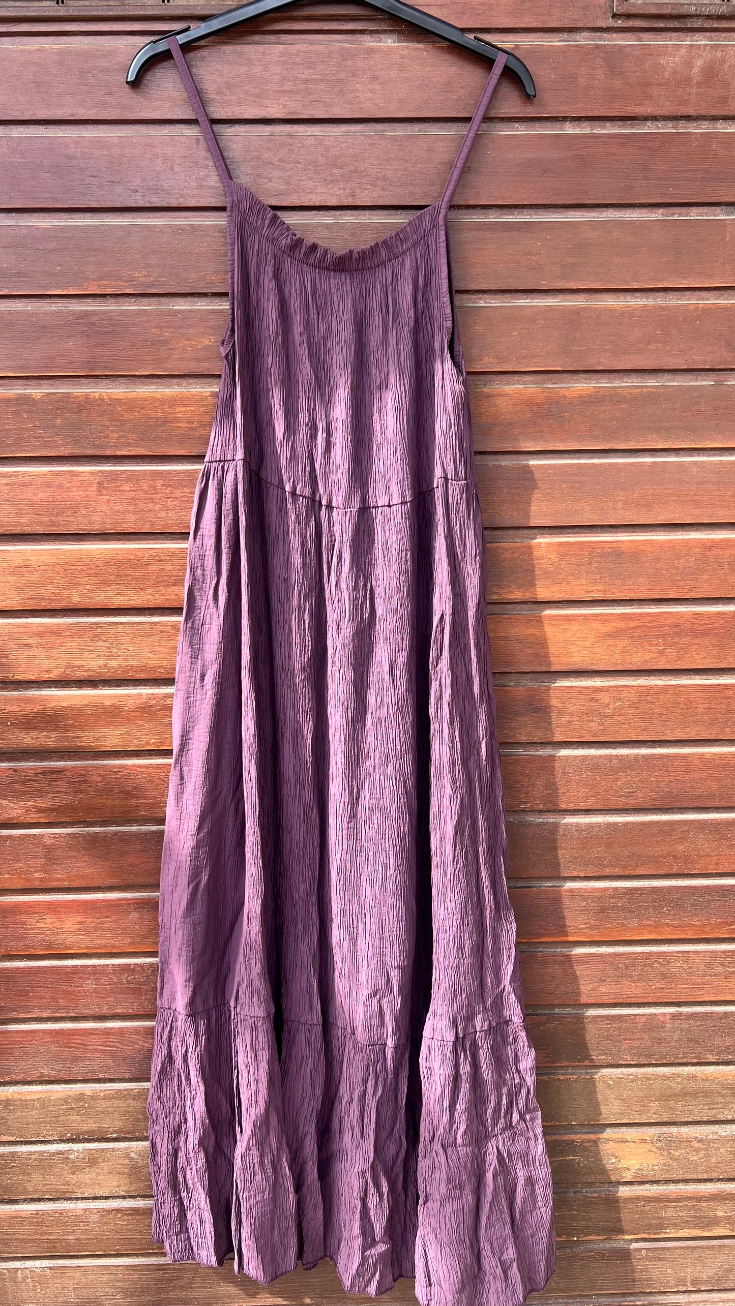 Vestido burdeos/lila bambula tirante fino