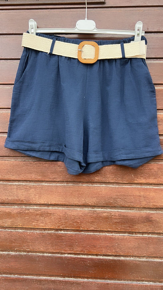 Pantalón efecto lino marino