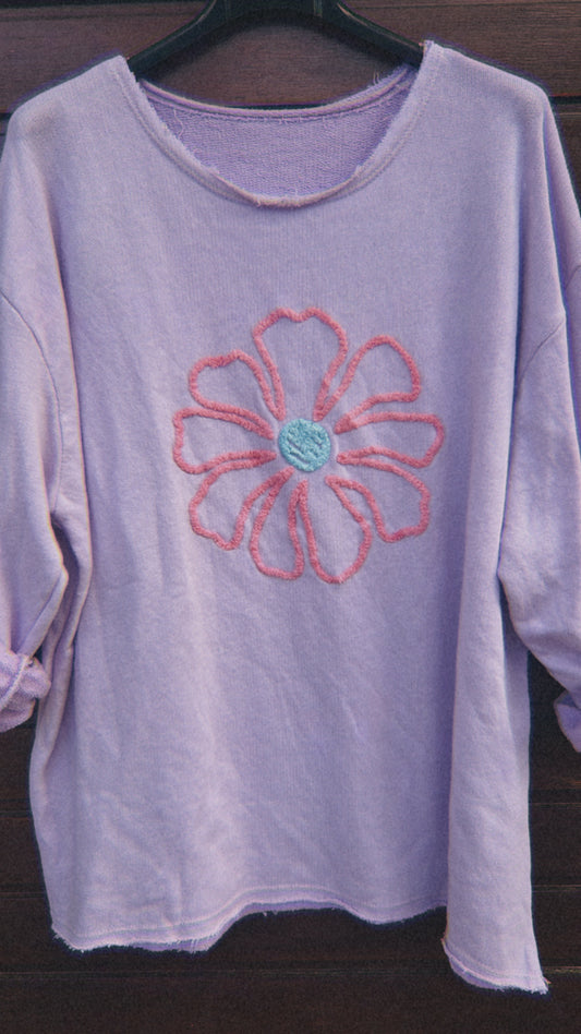 Sudadera bordado flor lila