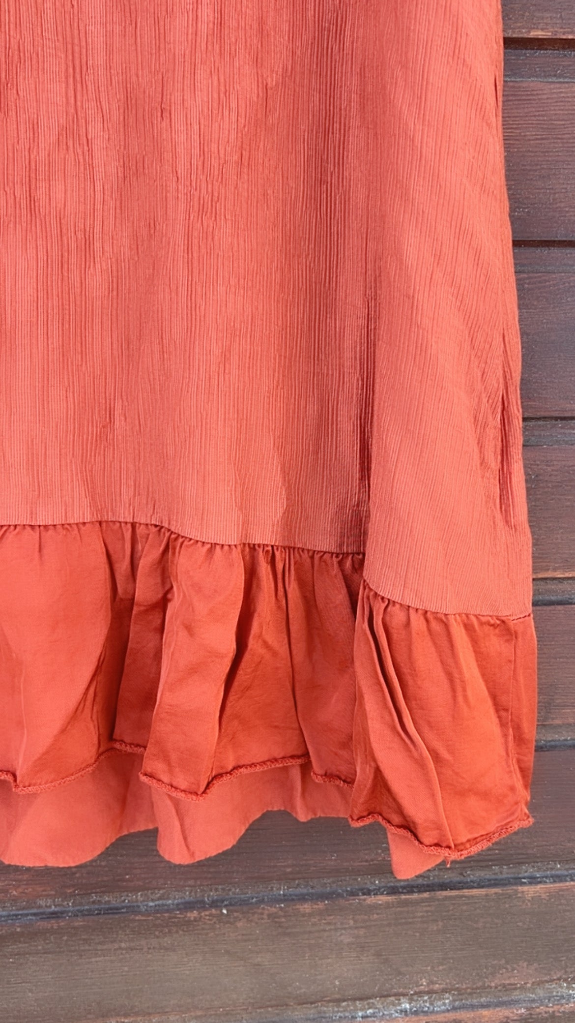 Vestido bambula teja detalle satinado