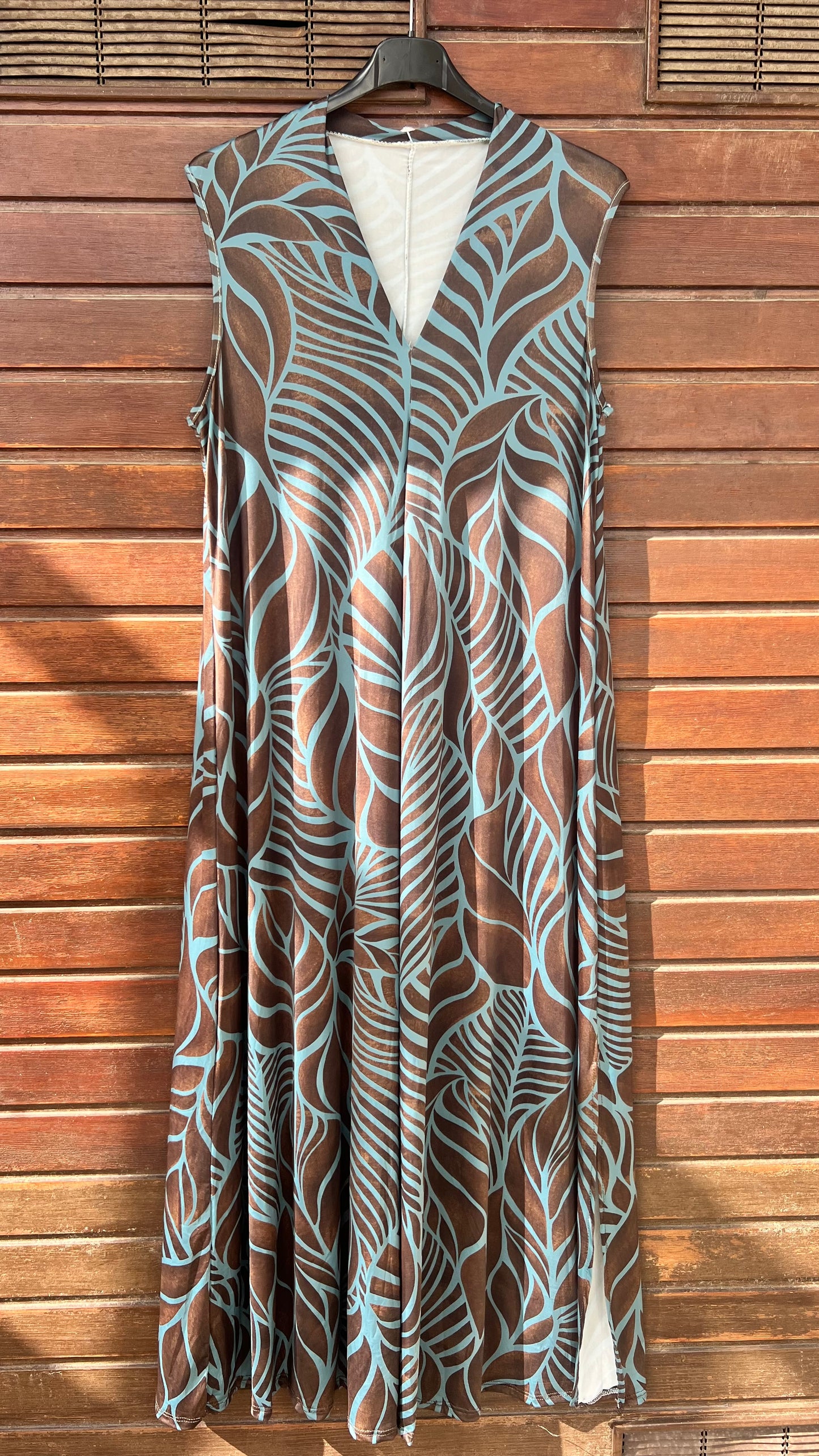 Vestido largo tonos azul y xoco