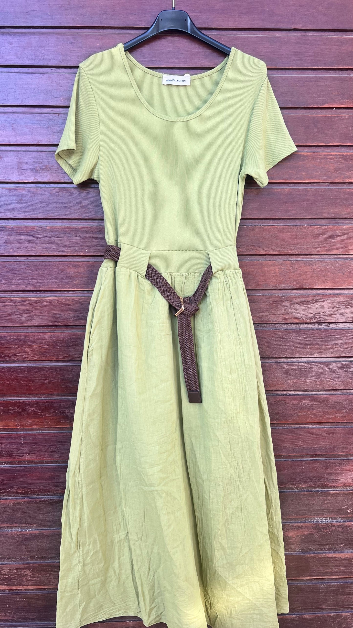 Vestido pistacho con cinturón