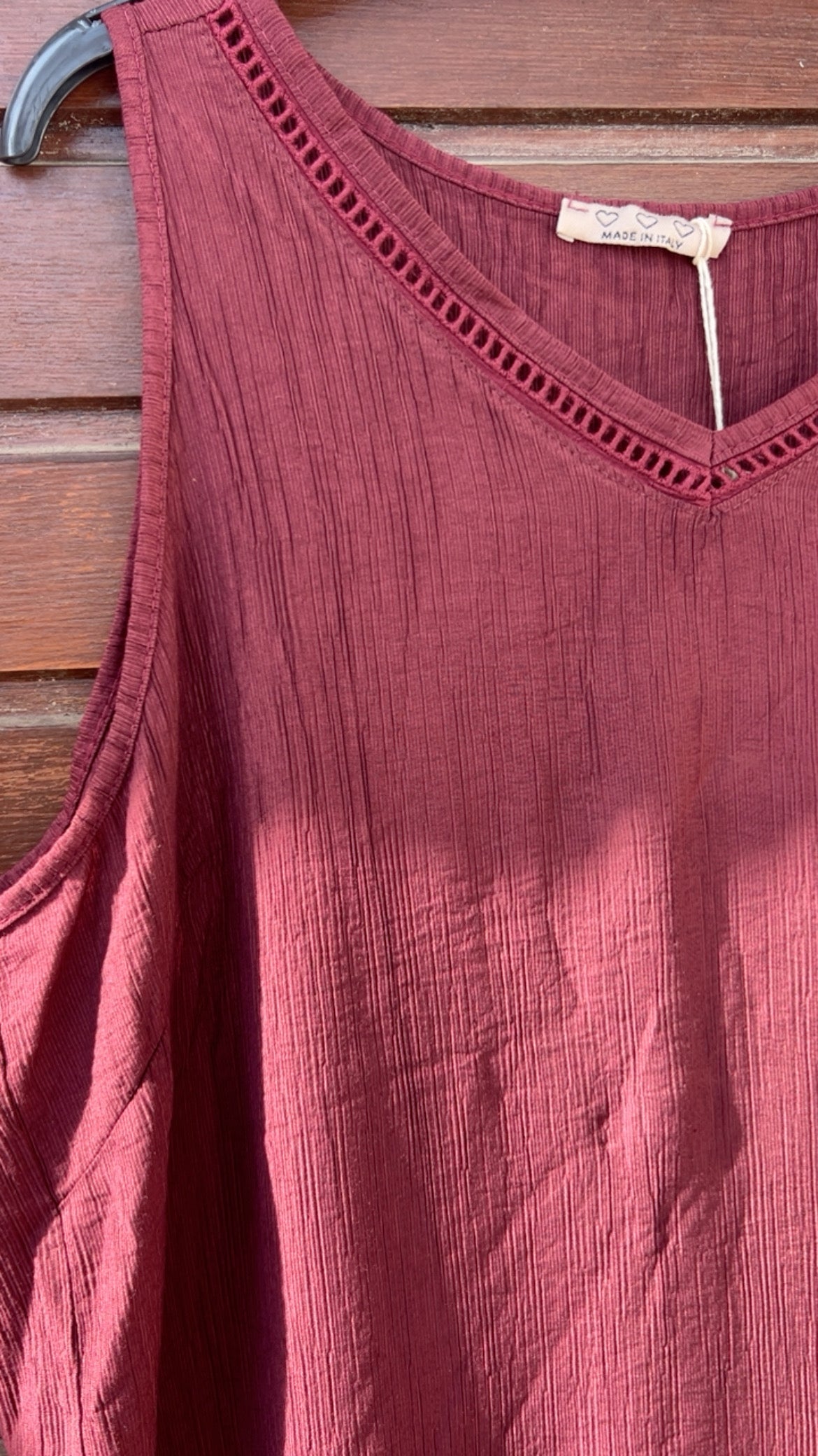 Vestido bambula burdeos detalle satinado