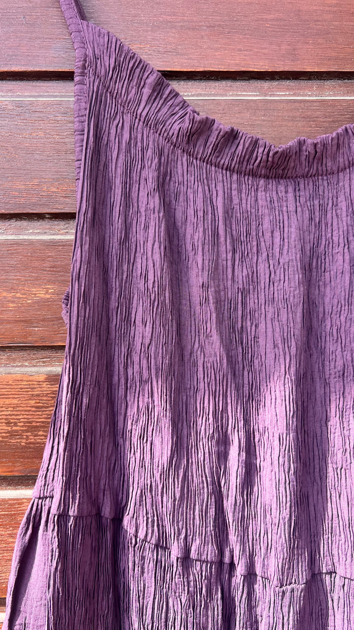 Vestido burdeos/lila bambula tirante fino