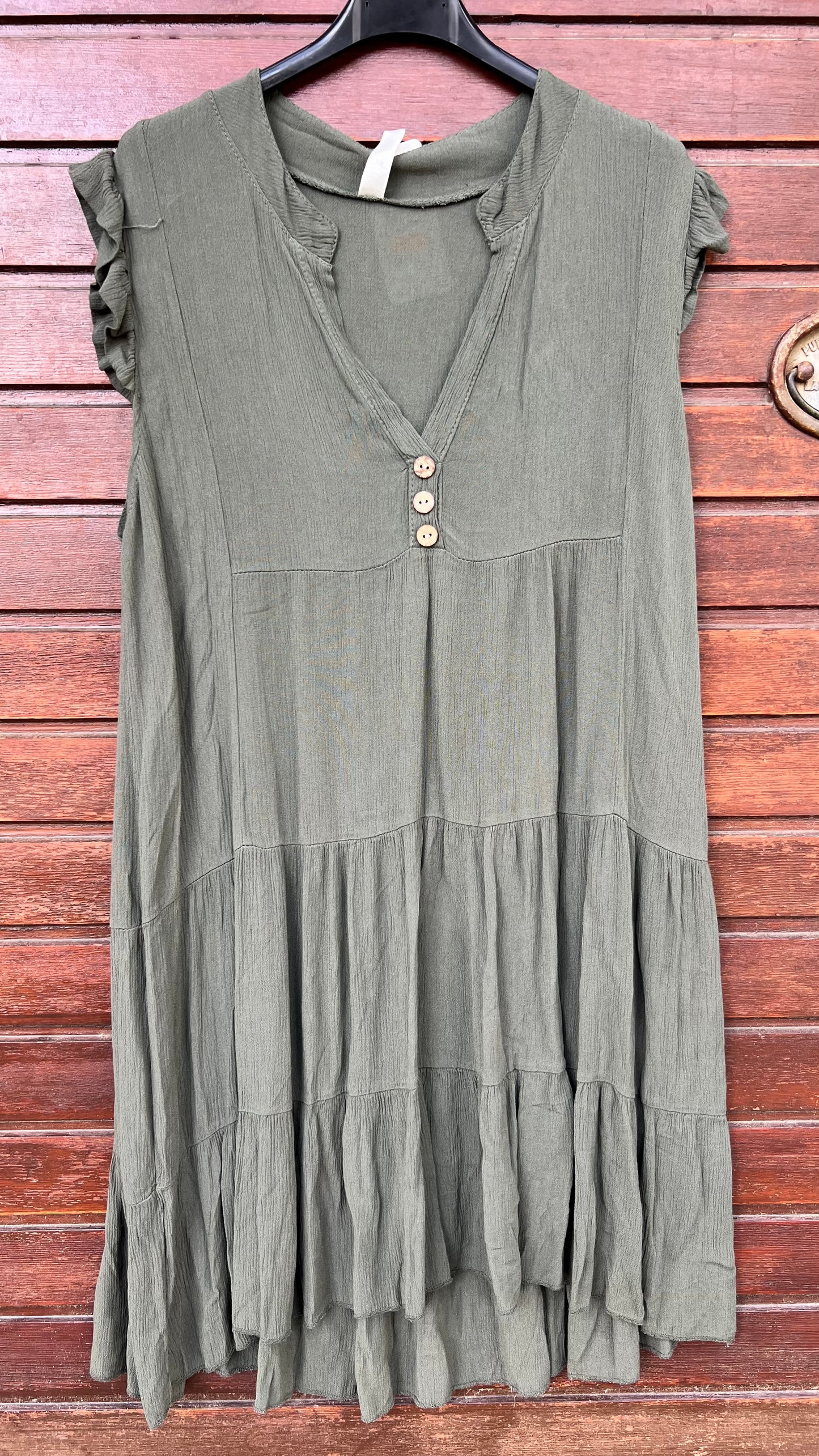 Vestido caki bambula detalle botones