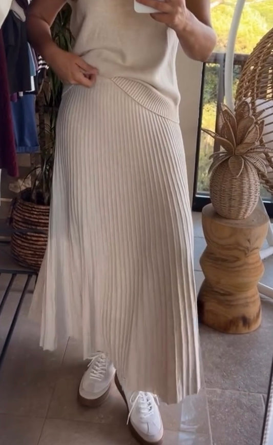 Falda beige canalé