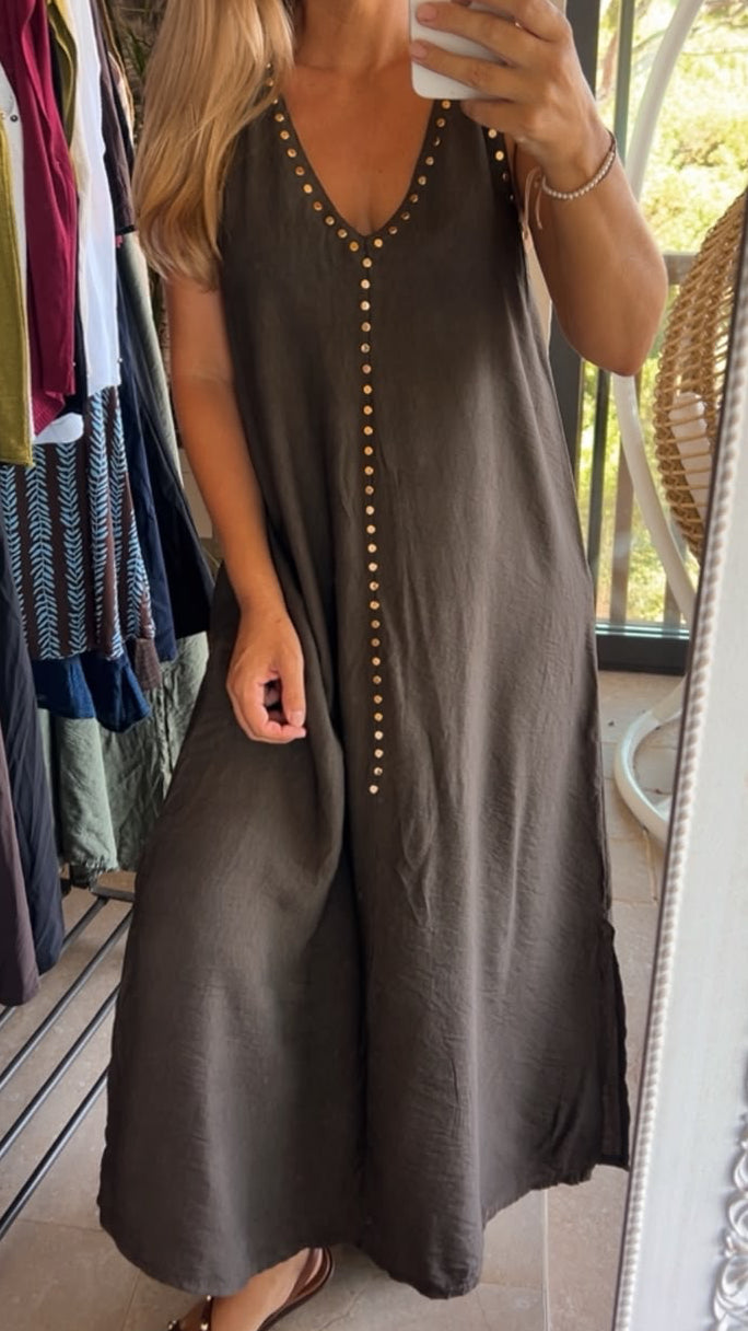 Vestido largo xoco tachuelas