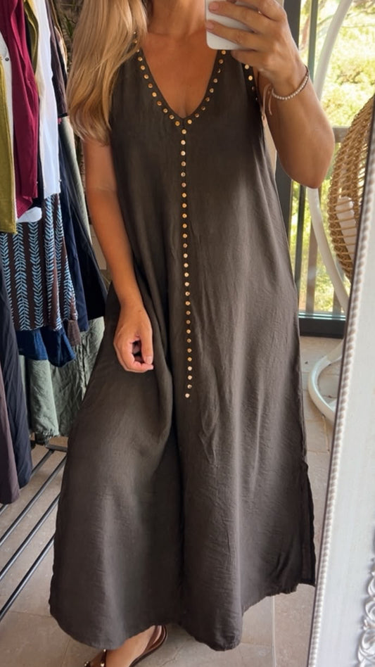Vestido largo xoco tachuelas