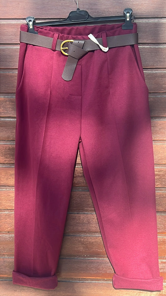 Pantalón pinzas cosidas granate