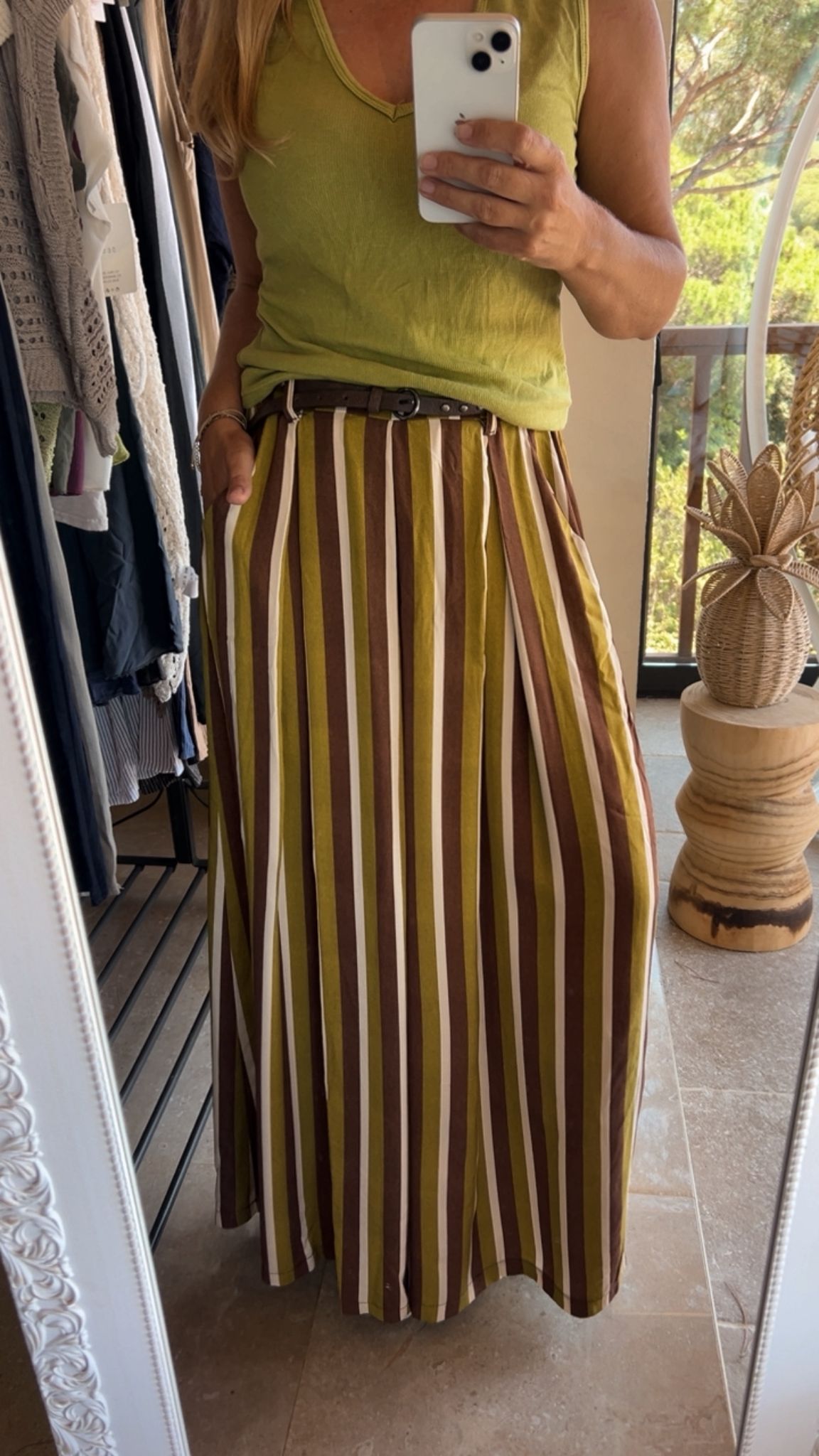 Pantalón rayas pistacho