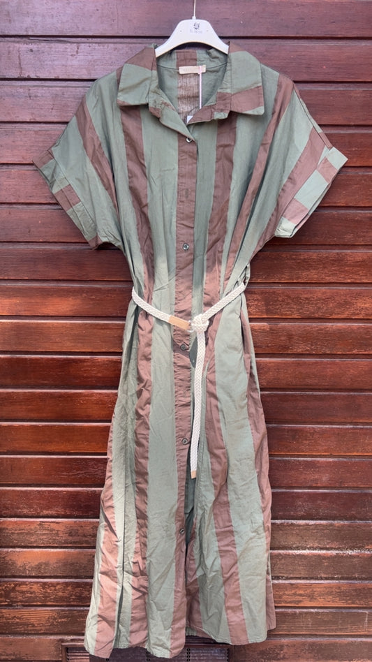 Vestido rayas caki