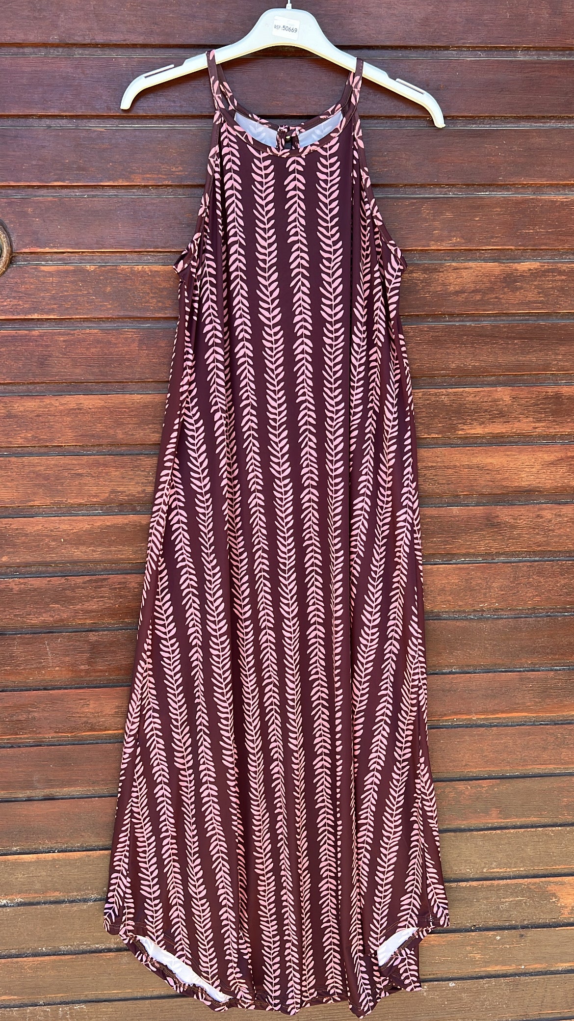 Vestido licra hojas rosas