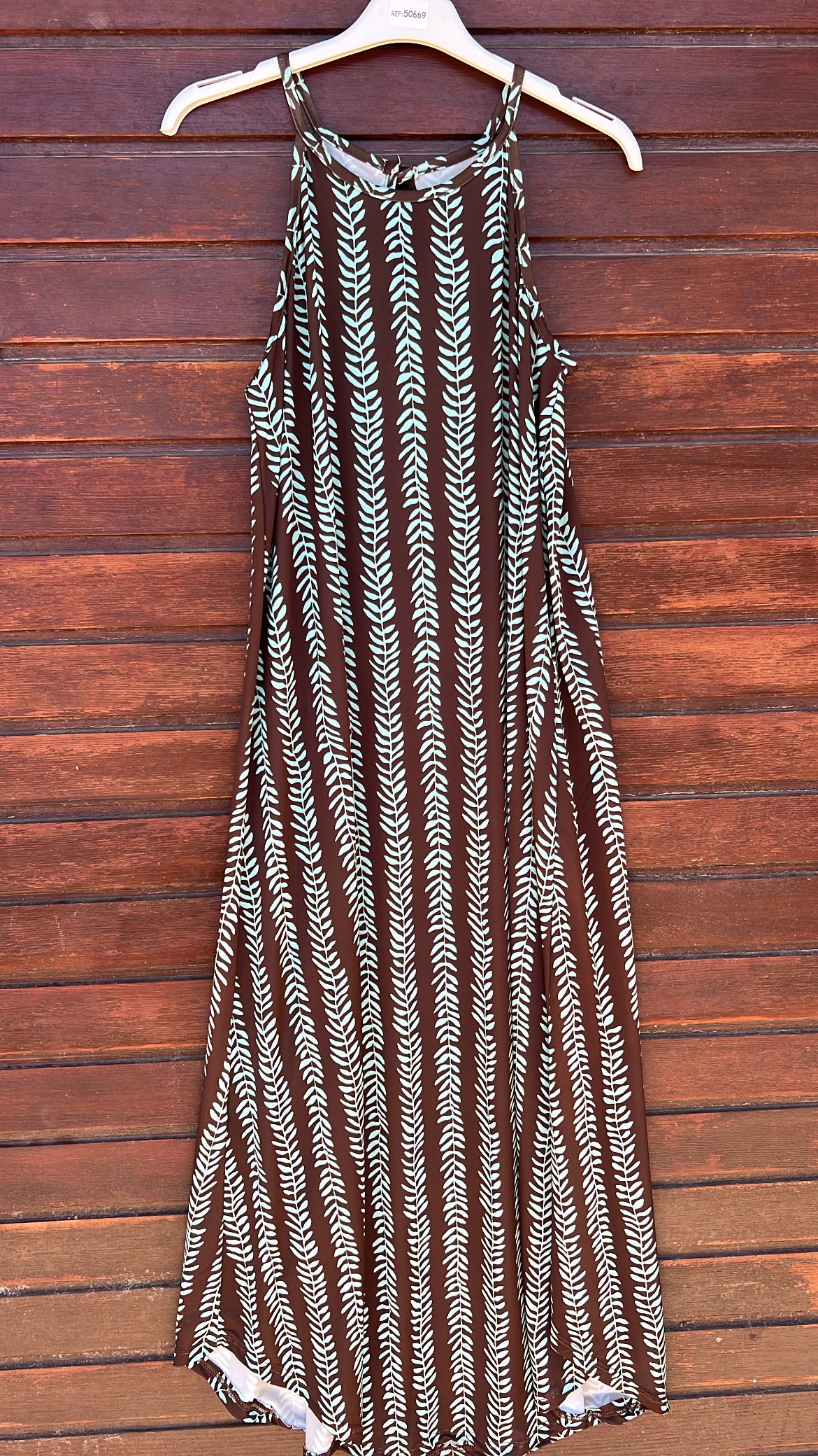 Vestido licra hojas turquesa